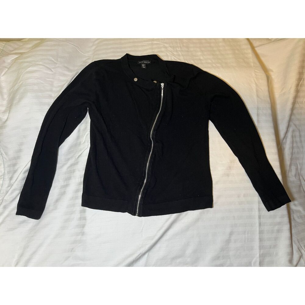Willi Smith Womens Black Zip Front Sweater Snap Collar Lightweight Size Medium